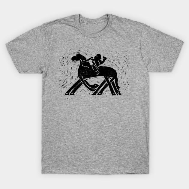 Riding to Valhalla or Tjängvide Odin and Sleipnir (Black Ink Version) T-Shirt by LaForma